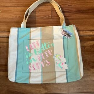 Striped Tote Bag with Flip Flop Design